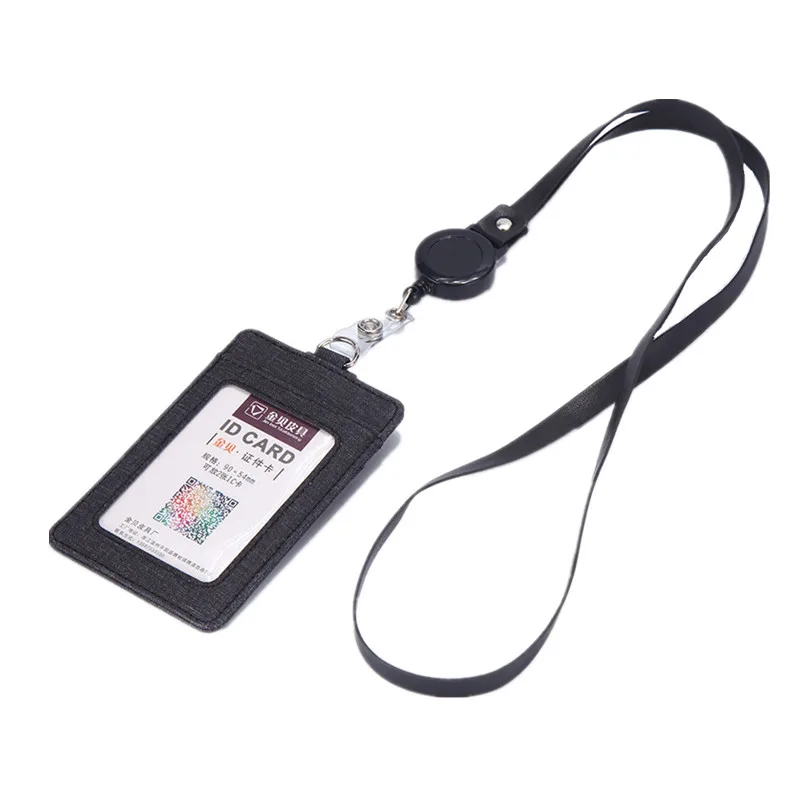 

11x7.2cm PU Employees Staff Work Card Holder with Retractable Lanyard Pass Access Bus Card Cover Case Sleeve ID Tag Badge Holder