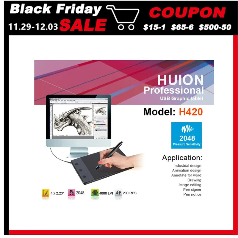Huion 420 4-дюймовый цифровой Планшеты записи искусство рисования Графика планшет доска электромагнитный 4000 LPI уровней 0,35 W+ Цифровая ручка