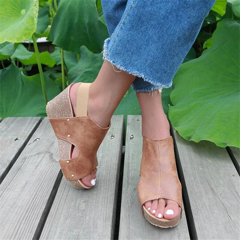 

Women Sandals Fish Mouth Platform High Heels Wedge Sandals summer Shoes Flat Bottom Sandals Slip-On Slope Sandals