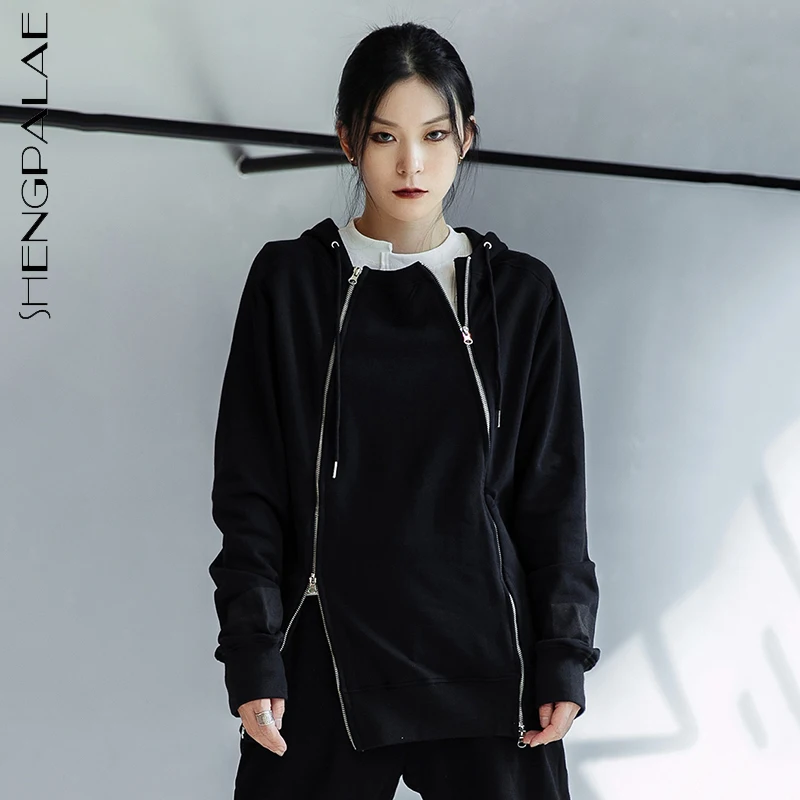 

SHENGPALAE Fashion Chic Solid Color Hoodies Women's Autumn 2021 New Hooded Loose Long Sleeve Double Zipper Sweatshirt Female