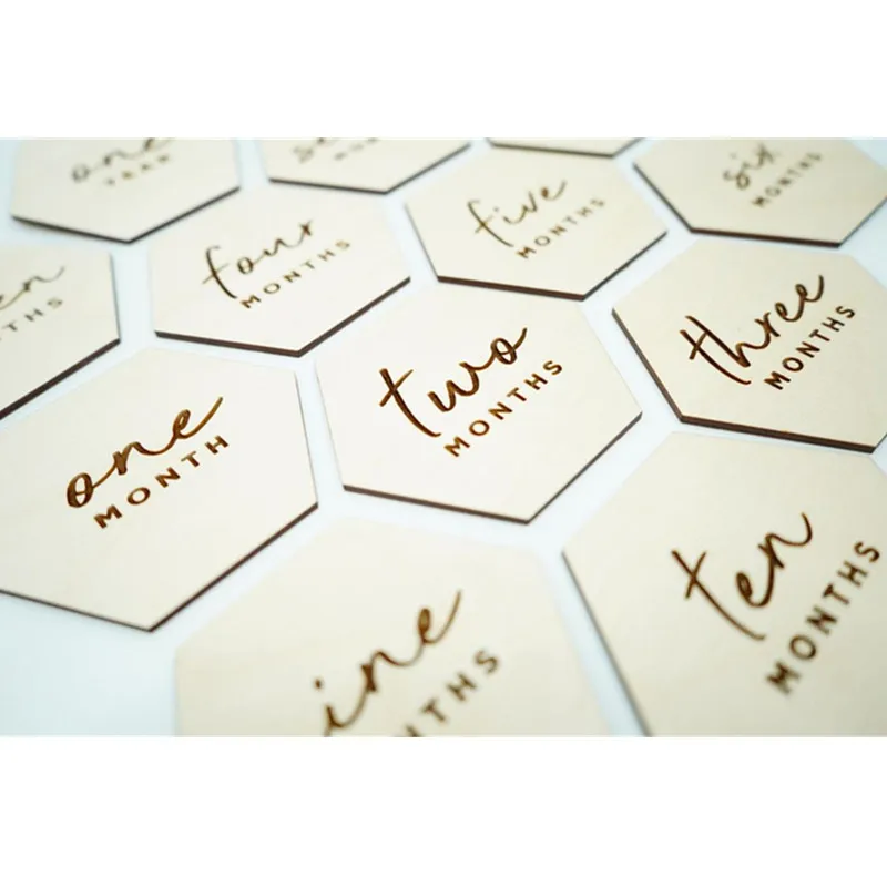 Лазерная резка детские вехи карты шестигранные деревянные анонсы рождения знак