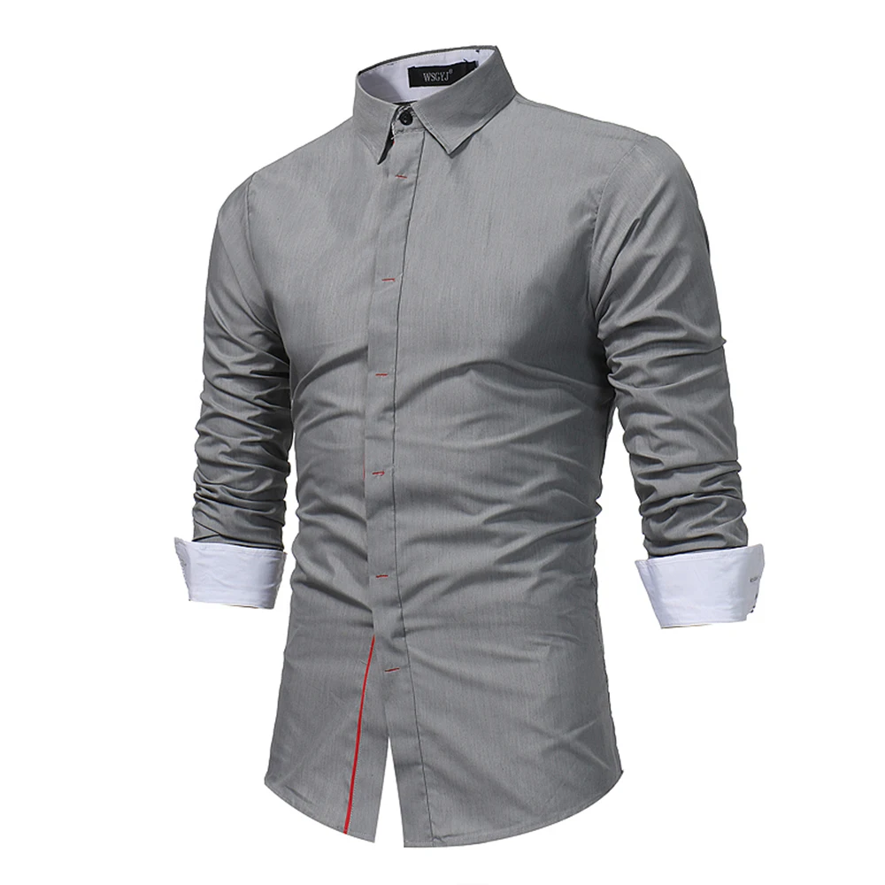 7031 grey Мужские официальные Рубашки повседневные осенние офисные деловые рубашки с длинным рукавом и карманом, мужские однотонные рубашки на пуговицах - Цвет: 7031 grey