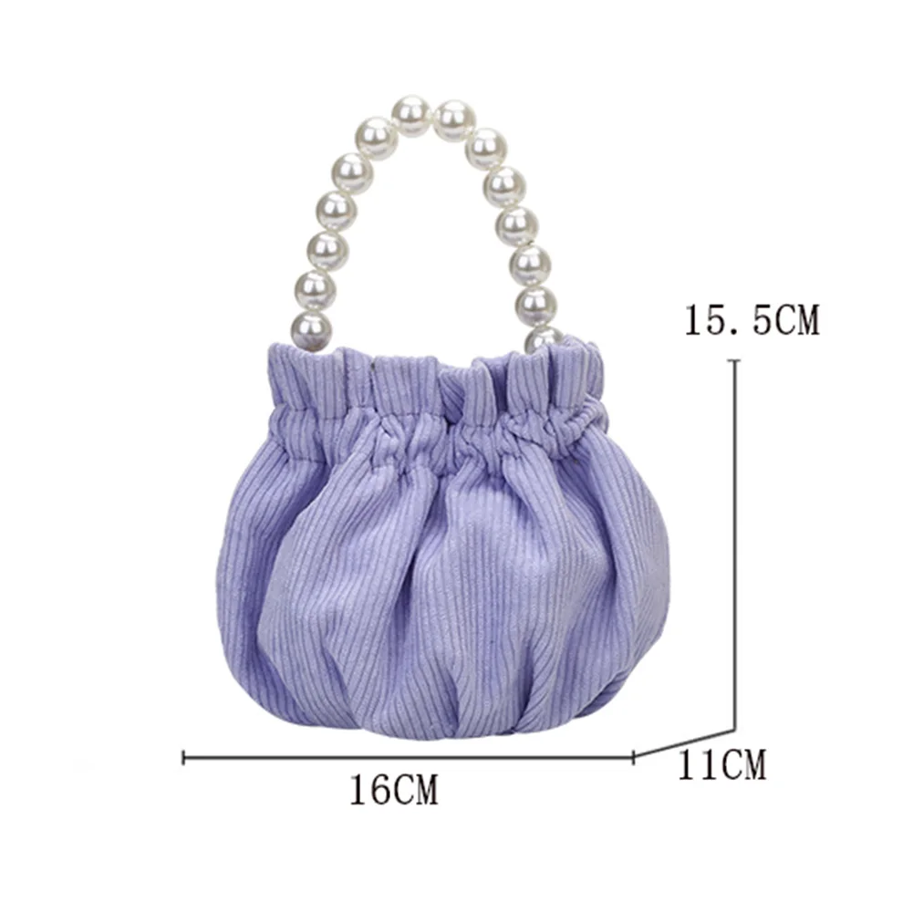 

Women Pearl Bucket Bag Portable Handle Girls Crossbody Handbags Corduroy Shoulder Messenger Handbag Female Daily Top-Handle Bags