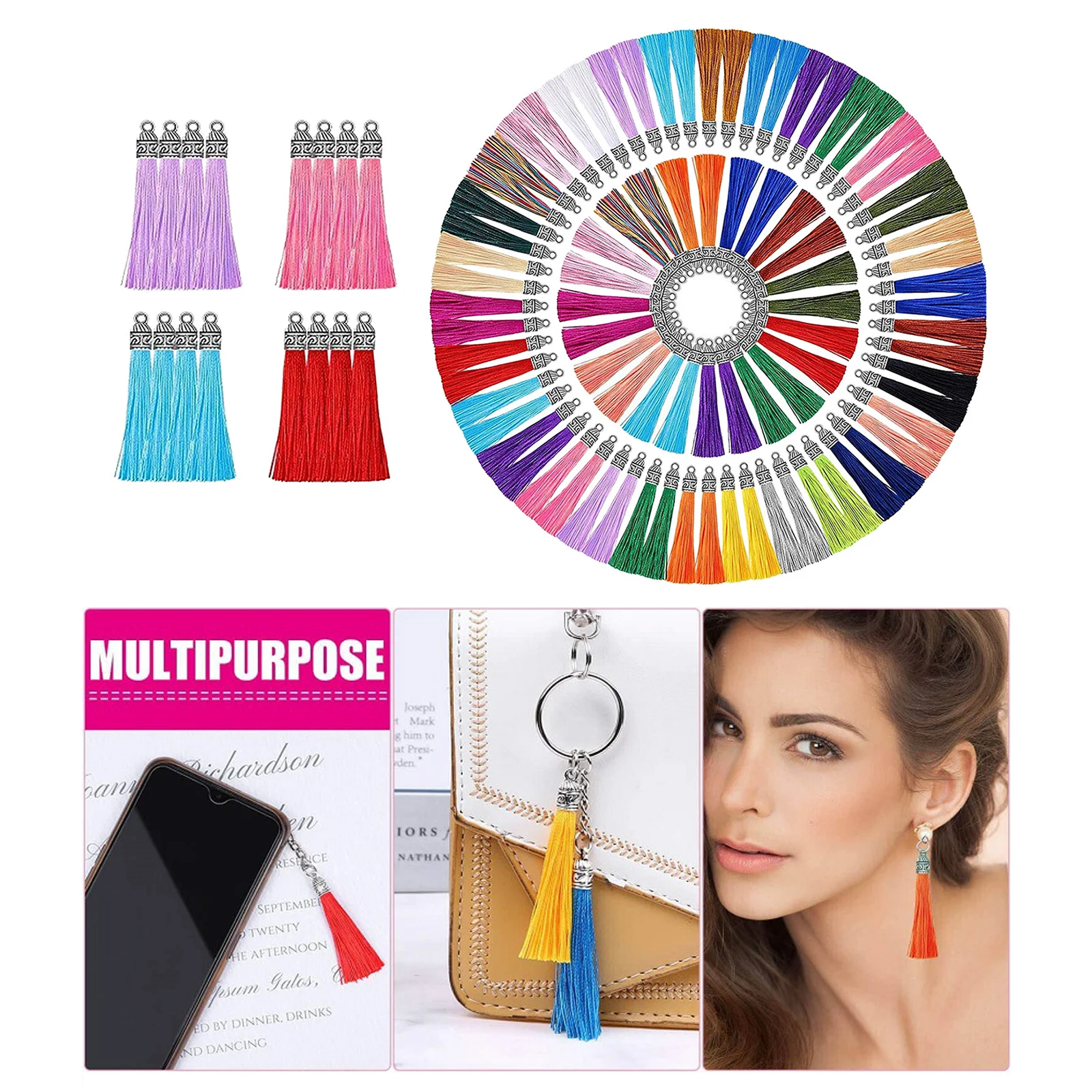 

100Pcs 25-Colors 60mm Bulk Tassel Pendants Crafts DIY Keychain Keyring Gift