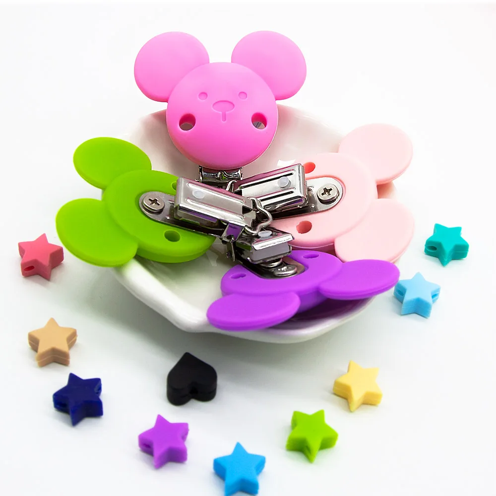 Cute-Idea Silicone Clip 100pcs/lot Mouse Cartoon Animal Accessories Pacifier Chain Handmade Jewelry Teether Product Toy Teething