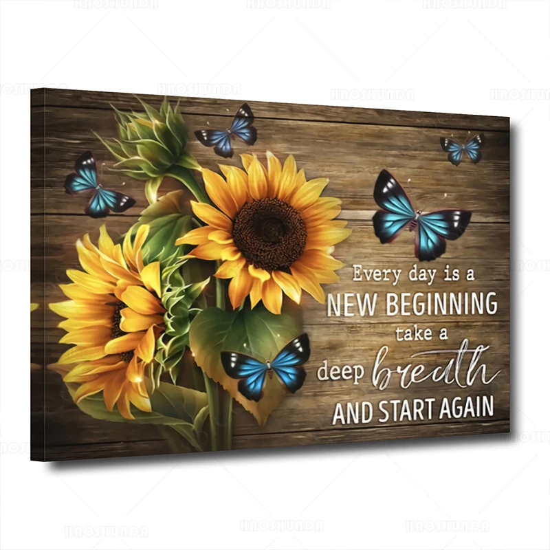 Современный домашний декор Деревенская ферма искусство Подсолнух синяя бабочка