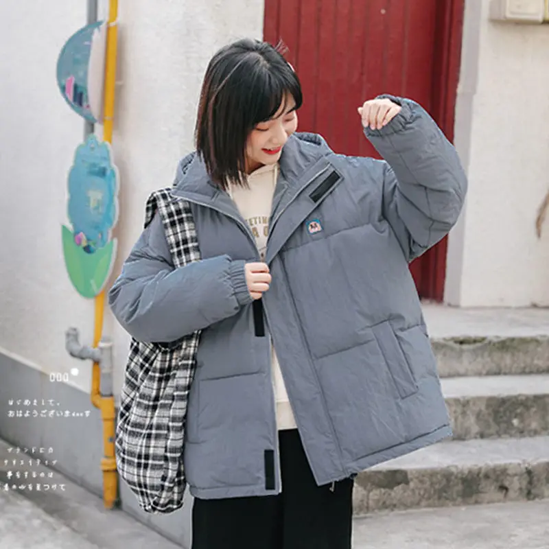

Parkas Women Loose Solid Simple Hooded Casual Japanese Style Harajuku Girls Streetwear Students Outwear Winter Cute Coats Female