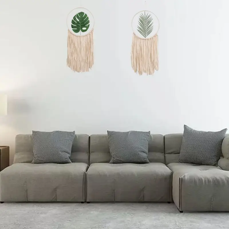 

Family Wall Window Tassel Decor Bohemian Hand Woven Tassel Turtle Back Leaf Loose Tail Leaf Tapestry Home Hanging Decorations