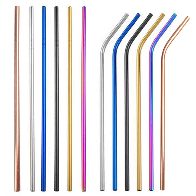 Многоразовая металлическая соломинка для питья 304 из нержавеющей стали с щеткой
