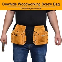 cowhide wearable waist pack electric drill bag screws nails drill bit metal parts fishing travel tool storage bags with belt