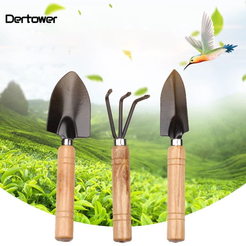 

3pcs Mini Garden Sets Mini Shovel Rake Spade Erramientas Bonsai Tools Set Wooden Handle Metal Head For Flowers Potted Plant