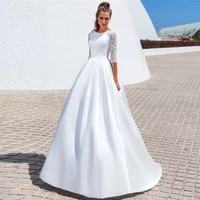 vestidos de novia scoop neck white half sleeves wedding dresses lace appliques beading bandage back bridal gowns spring 2021