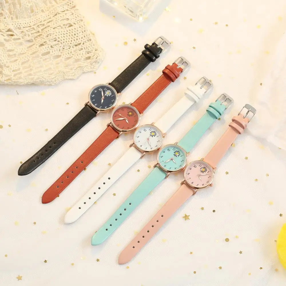 

Fashion Flowers Leather Band Watches For Women Casual Analog Quartz Wristwatches Women Watches Ladies Clock Relogio Feminino