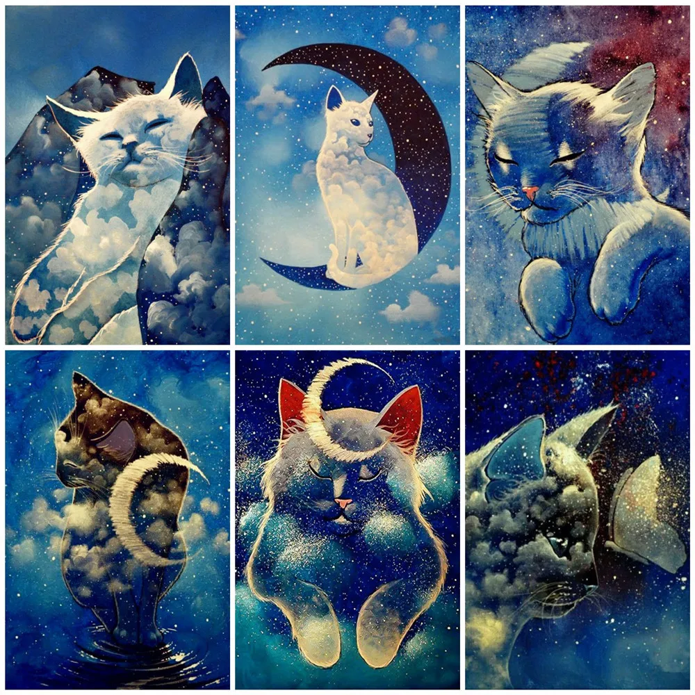 Diamond painting cat cartoon needlework diy 5d diamond embroidery ...