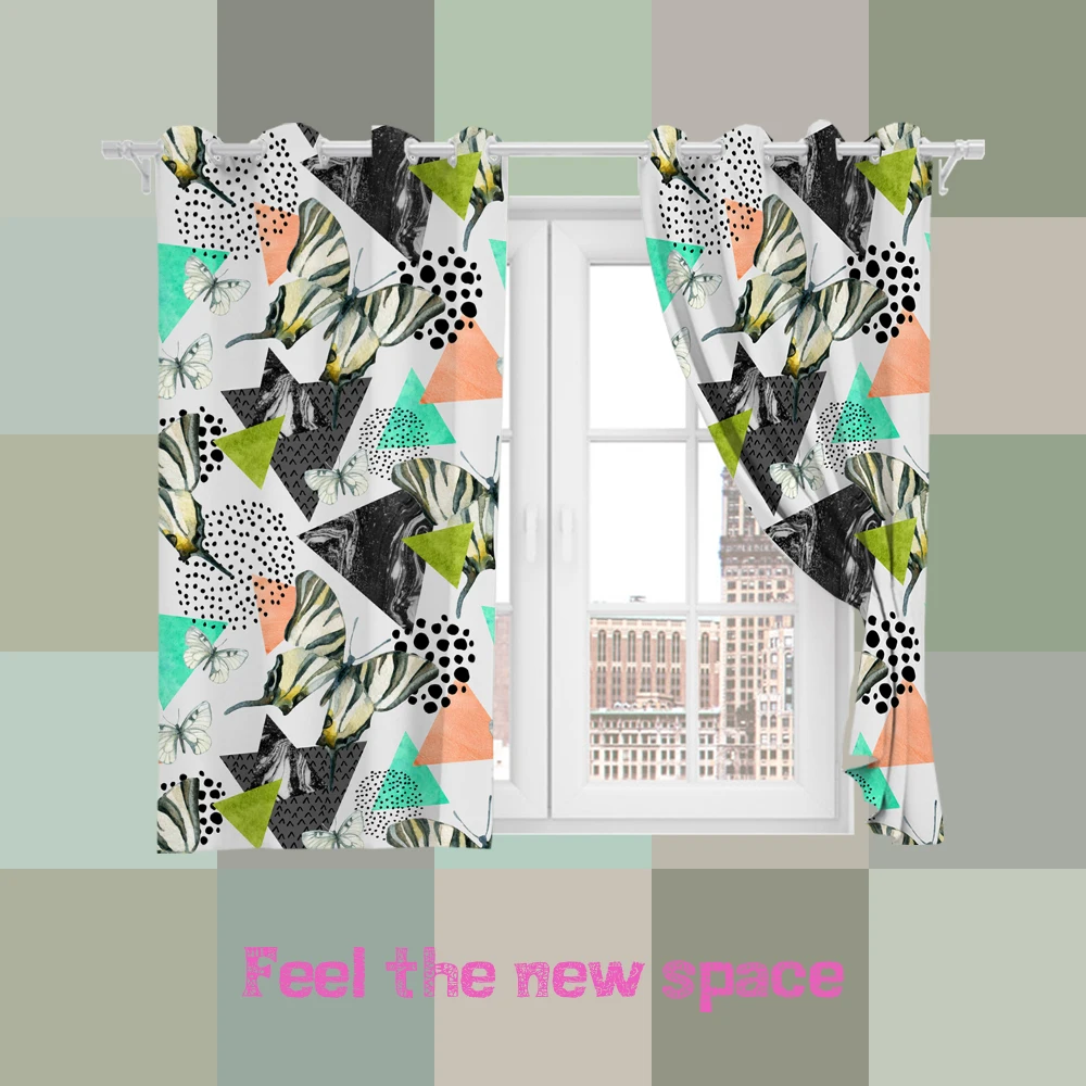 

Perforated Hook 3D Blackout Curtains Colorful Art Geometry Custom Full Blackout Sunscreen Windows Bedroom Living Room Decoration