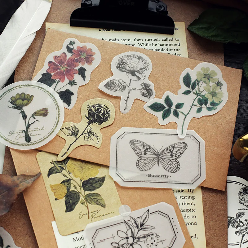 30Pcs/pack Vintage Plant Sticker Scrapbooking Creative DIY Journal Decorative Adhesive Kraft Paper Seal Stationery Supplies | Канцтовары