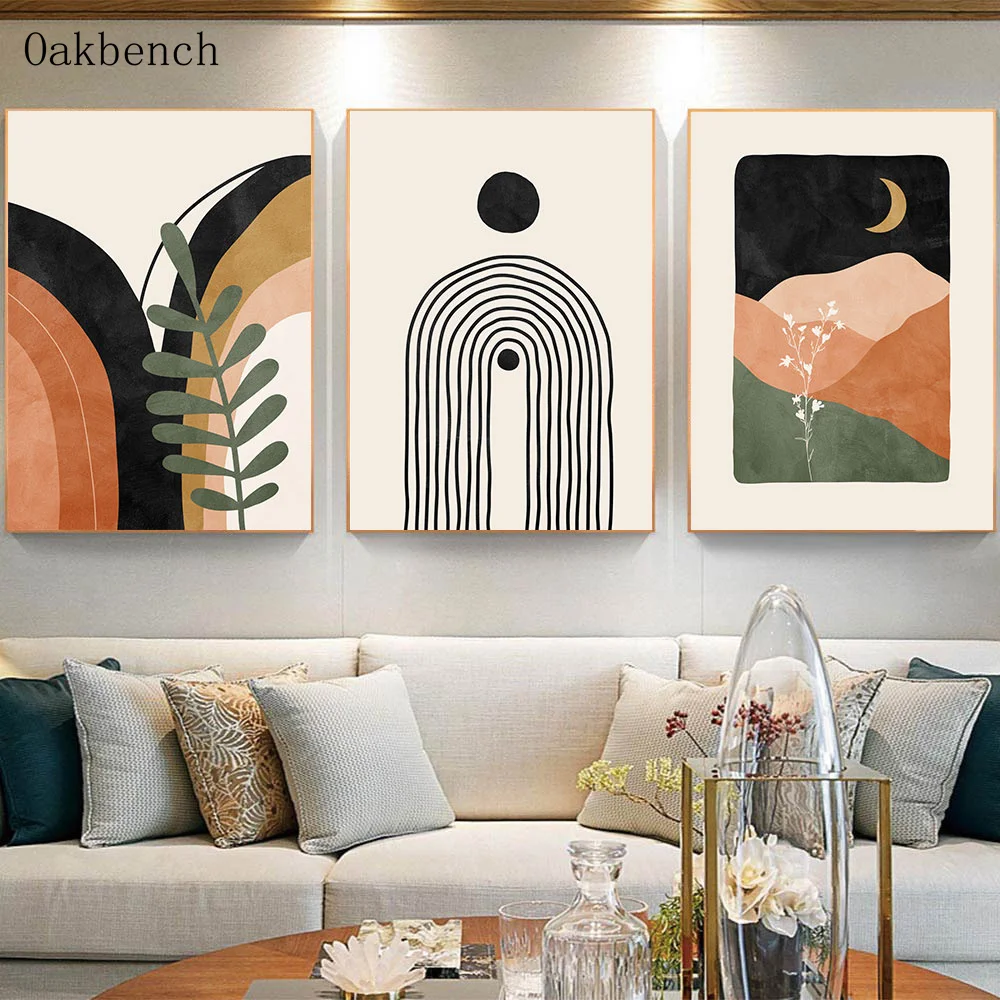 

Abstract Landscape Posters And Prints Line Geometry Canvas Painting Plant Leaf Poster Boho Wall Pictures For Living Room Decor