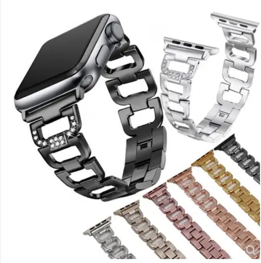 

diamond strap For Apple Watch SE 42 38 40 44 41 45mm Stainless Steel Bracelet band metal Buckle Strap belt For iwatch 7 6/5/4/3