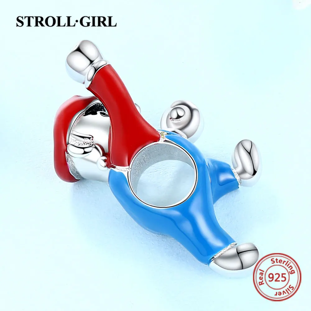 100% 925 стерлингового серебра шляпа супер герой сантехника бусины Голубой