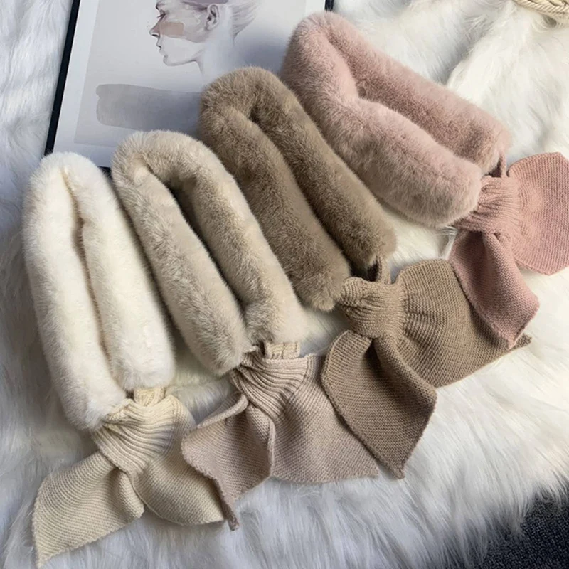 

New Fashion Soft Women Faux Rabbit Fur Collar Scarf Plush Collar Neck Warmer Winter Foulard Femme Skinny Silk Shawl Wrap