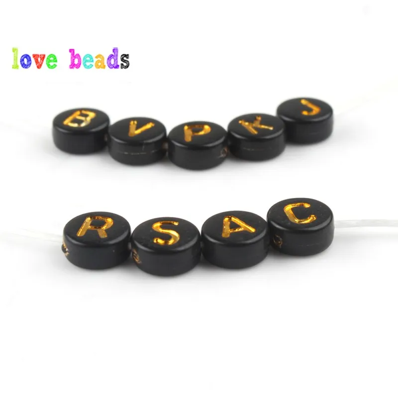 4x7mm Mixed Black&ampGold Letter Beads Round Acrylic for DIY Bracelet Jewellery Making 1.7mm Hole 100/200/500pcs | Украшения и