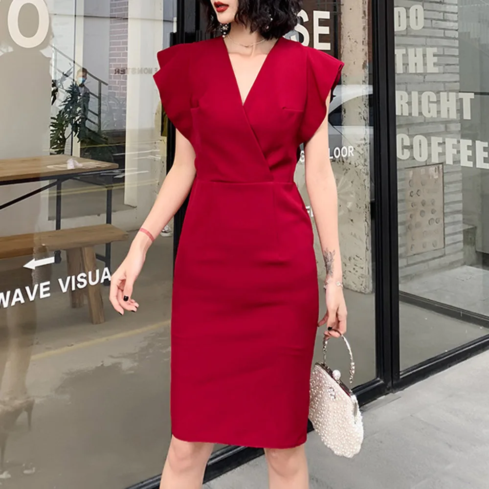 2020 женское летнее платье в Корейском стиле Японии с v образным вырезом рукавом