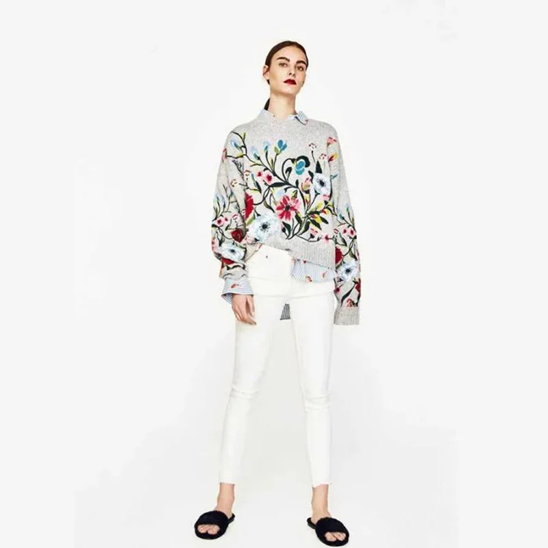 Vodiu Sweater Female Winter Women Long Sleeve Woman Pullover Flower Embroidery Fashion Casual 2019 New Hot Sale | Женская одежда