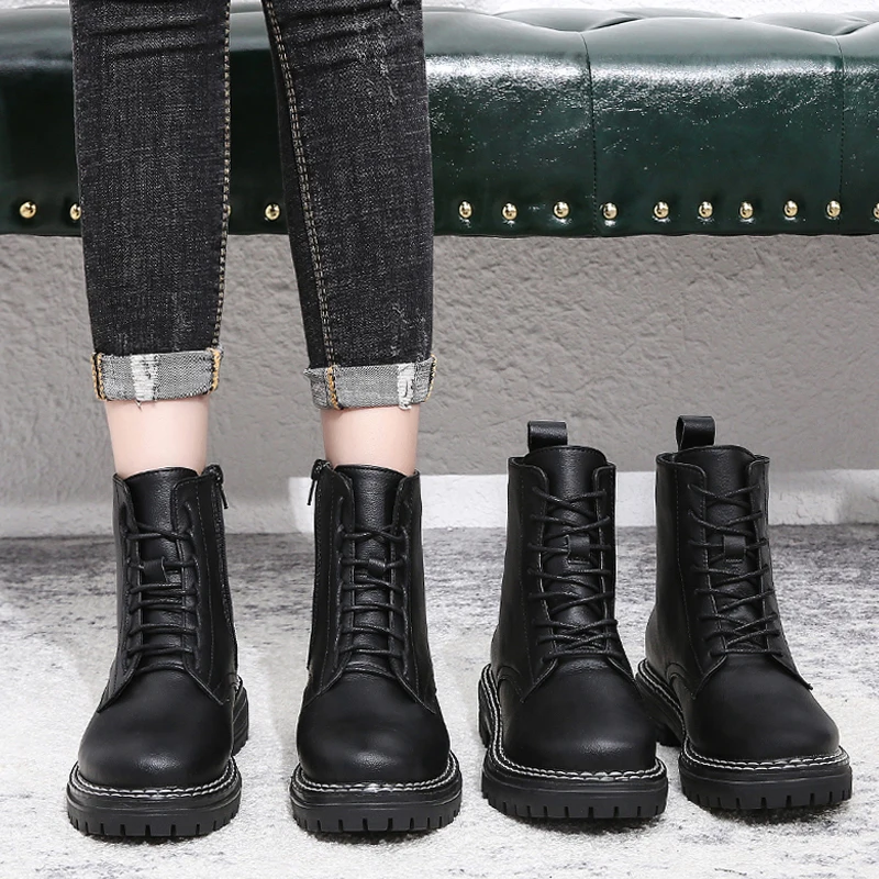 

2021 New Women's Ankle Boots Leather Shoes Girl Short Plush Winter Boots Women Waterproof Snow Street Style Nice Boot For Women