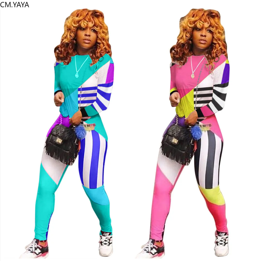 Осенне зимний женский полосатый и комбинированный принт футболка штаны в