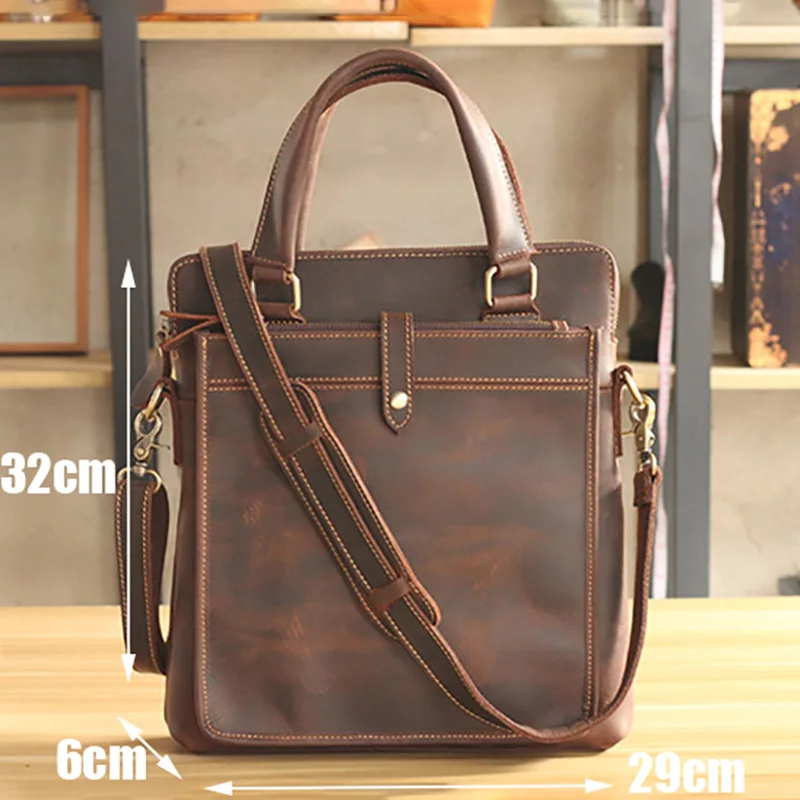 Deep Brown AETOO мужские сумки, кожаные деловые повседневные портфели, вертикальные mad horse кожаные бумажные сумки, сумки на одно плечо - Цвет: Deep Brown