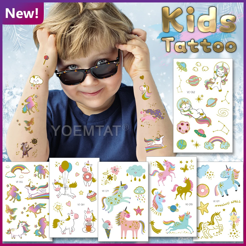 

Unicorn Planet Outer Space Astronaut Cute Face Neck Hand Girl Boy Child Glitter Tattoo Kids Space 6 Month Temporary Tatoo 2021