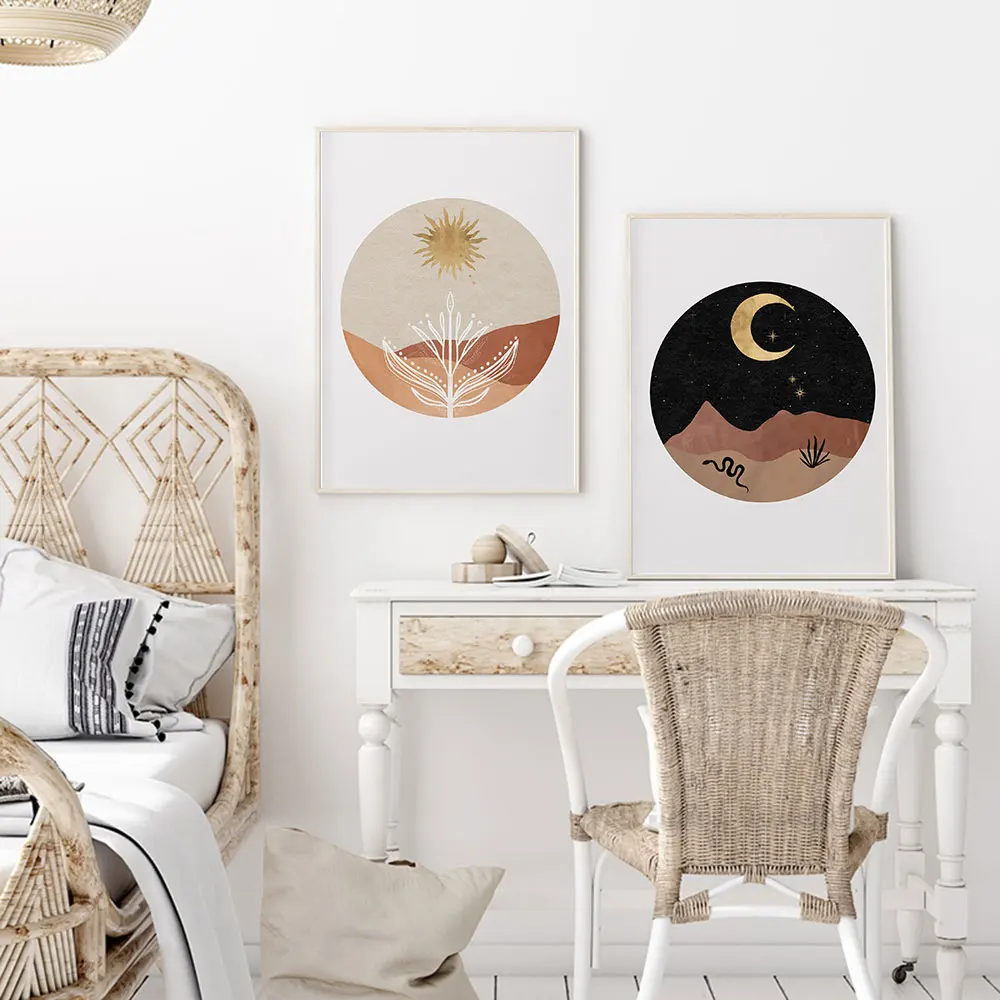 Постер в стиле бохо День Ночь абстрактная Арка Художественная печать Солнце Луна