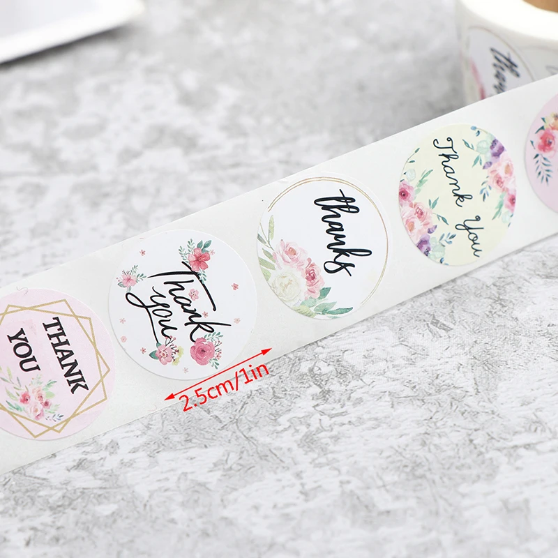 

1Roll (500pc) Floral Thank You Sticker Paper Seal Label Sticker For Christmas Card Party Favor Gift Stationery Stickers