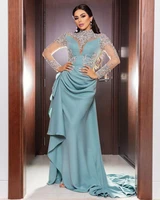 arabic aso ebi sexy lace beaded evening dresses sequins high neck prom dresses cheap formal party second reception gowns