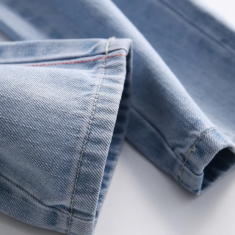 

Newest Women Cotton Jeans Embroidery Letter Hole Pants Mid Waist Skinny Pencil Jeans Pants Women brand jeans S-XL