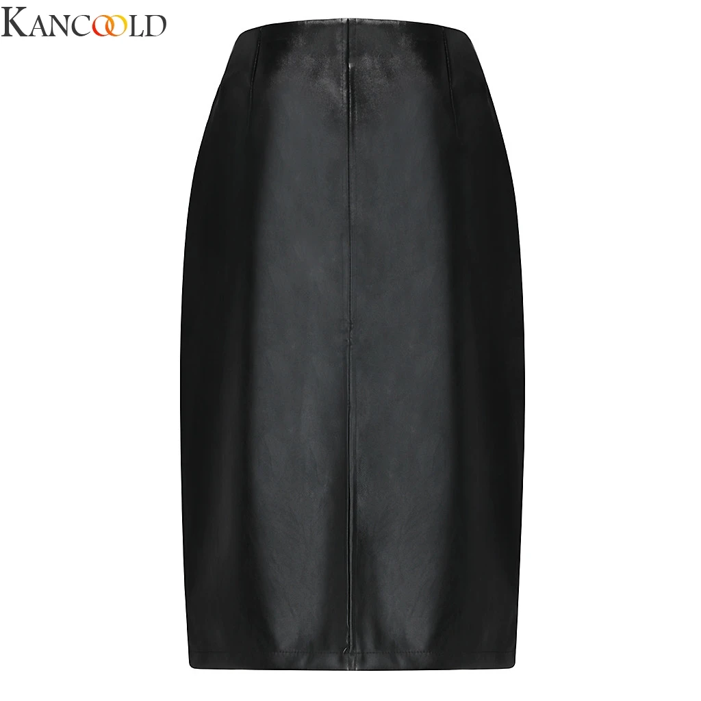 

KANCOOLD Sexy Black Color Womens Skirts female Leather Body-con Skirt High Waist Office Slim Split Skirt Knee Length New Arrival