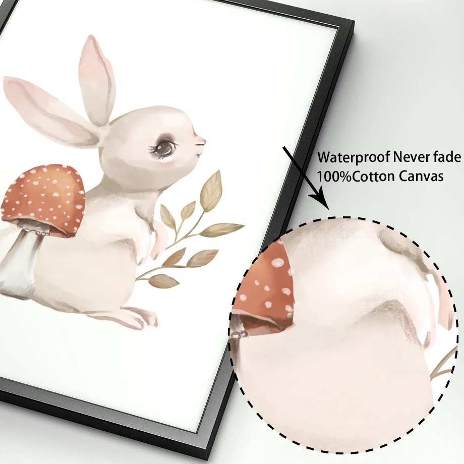 Мультяшная милая девушка кролик олень лиса гриб настенная Картина на холсте