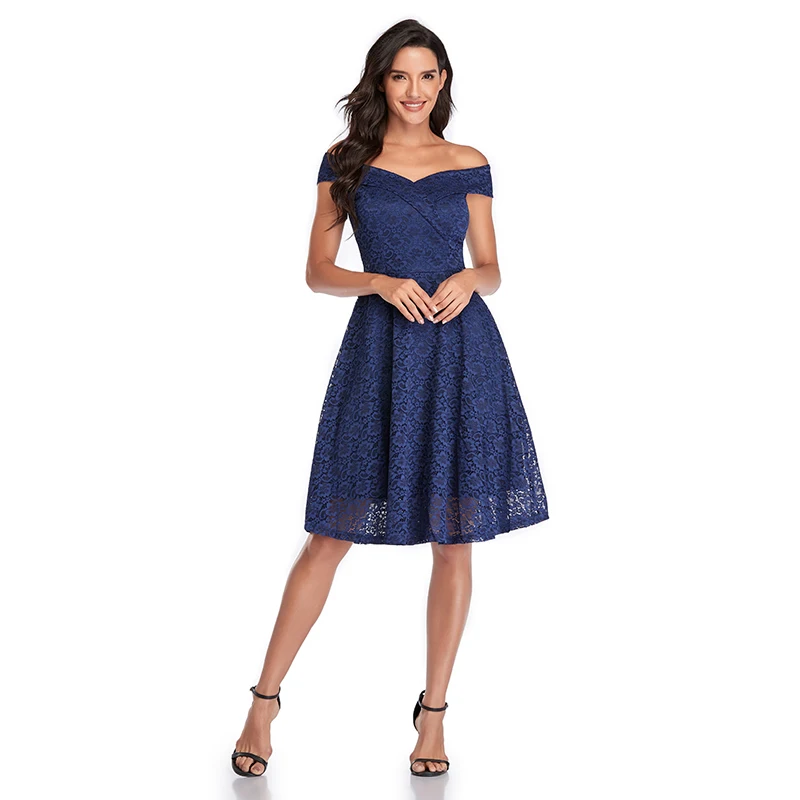 Женское вечернее платье с V-образным вырезом, голубое кружевное платье для выпускного вечера от AliExpress WW
