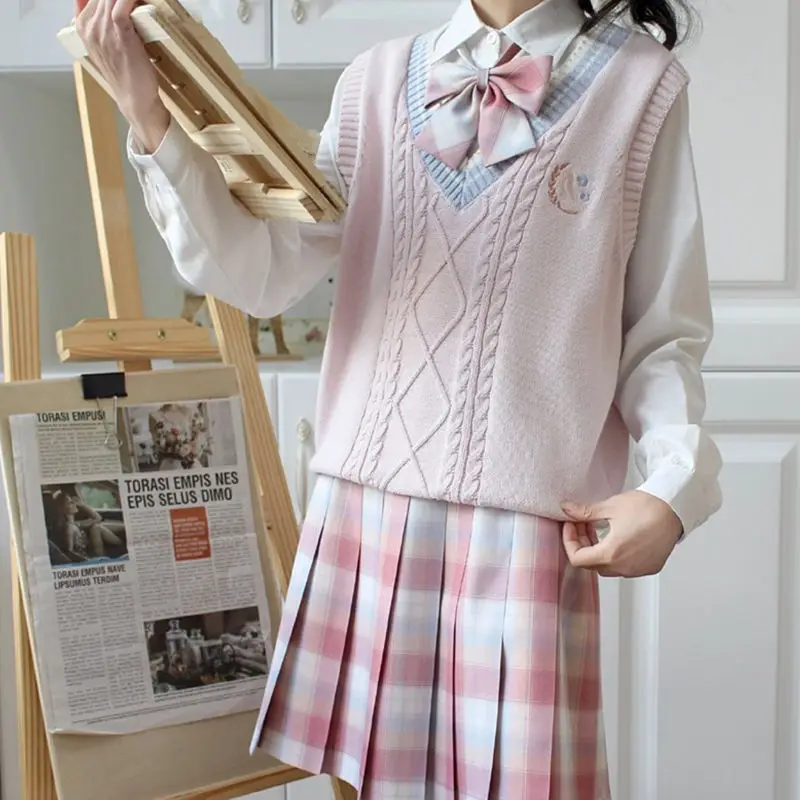 Женская японская форма Luck A 2021 розовый свитер с V-образным вырезом жилет и блузка