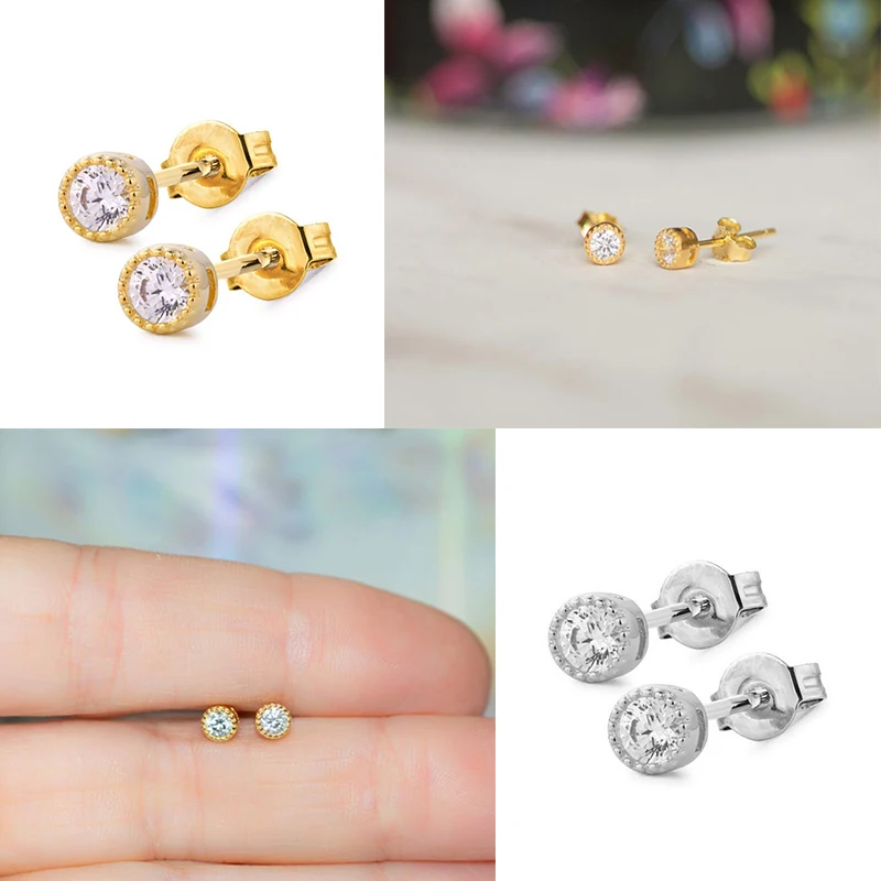 Классические круглые милые женские серьги гвоздики из стерлингового серебра 925