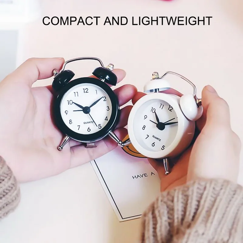 High Quality Mini Alarm Clock Silent Pointer Clocks Round Number Dual Bell Loud Bedside Night Light Home Decor | Дом и сад