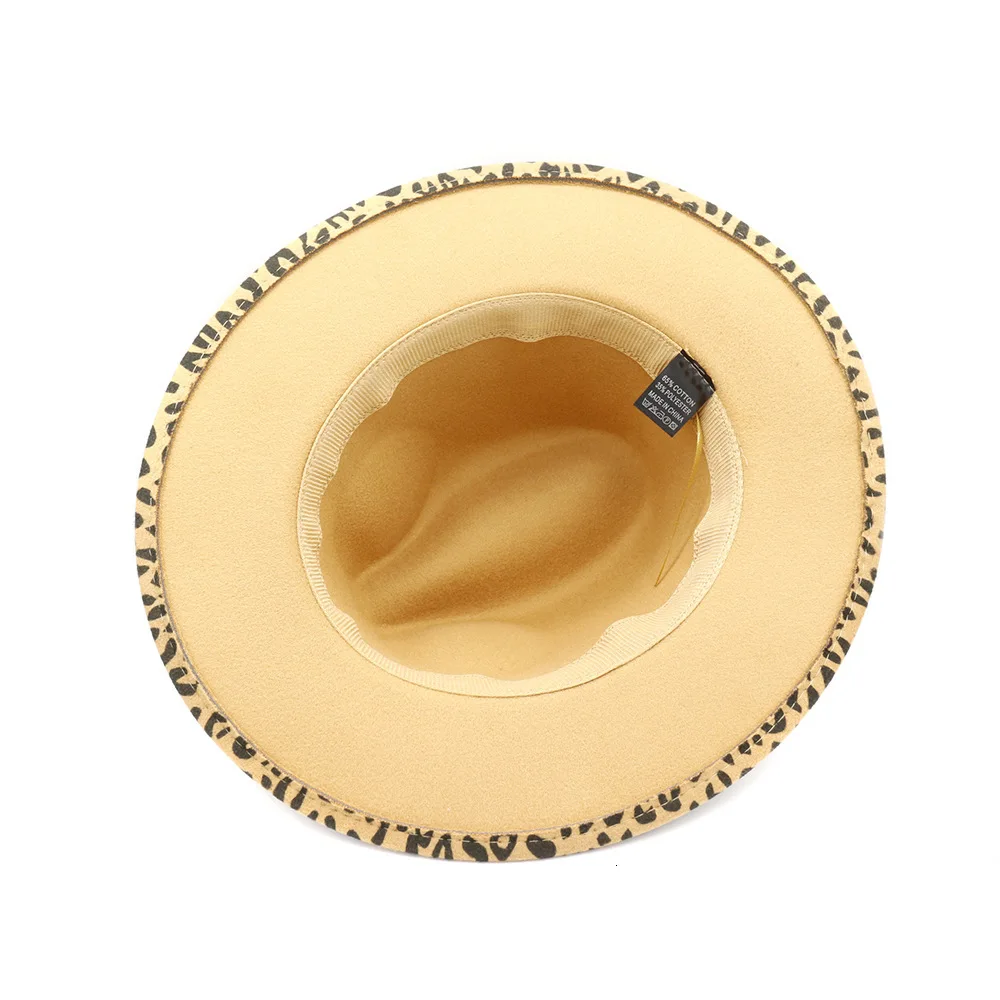 Шляпа фетровая женская зимняя с широкими полями твидовая шапка леопардовым
