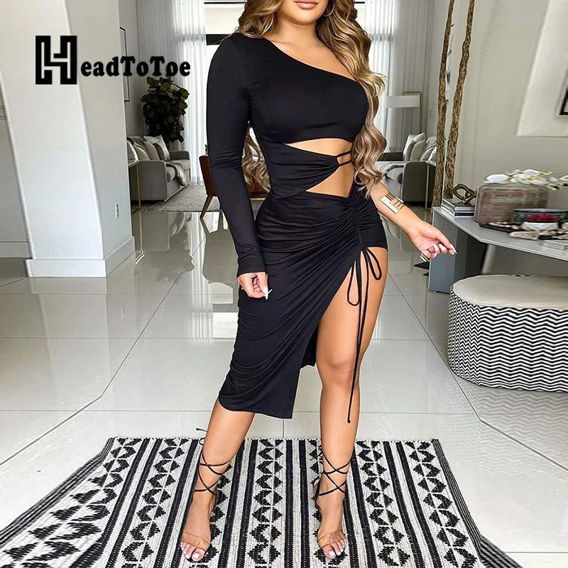 

Женское асимметричное платье с вырезом на одно плечо