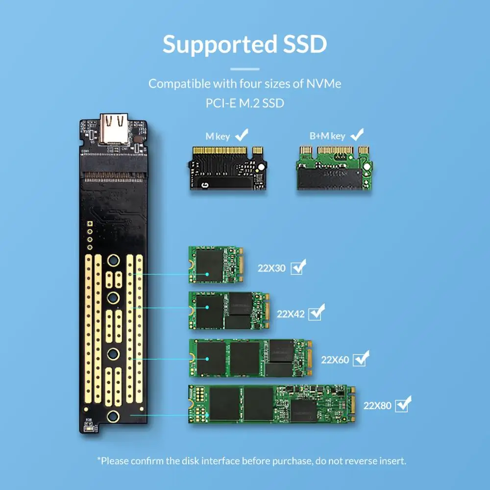 ORICO M.2 NVME SSD корпус Type C USB 3 1 Поддержка 10 Гбит/с UASP чехол алюминиевый жесткий