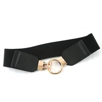 fashion metal round buckle belt for women wide elastic stretch cummerbunds ladies party dress waist corset waistband accessories