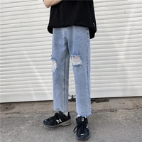 jeans pants cotton solid color straight mens boutique with holes in casual trousers for women sport youth fashion hot sale