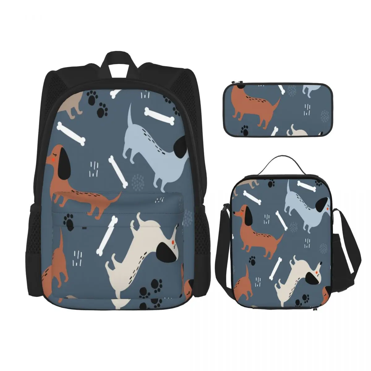 

3PCS School Backpack Set Happy Dogs Bones Bag Casual Student Backpacks School Bags for Teenagers Boys Girls