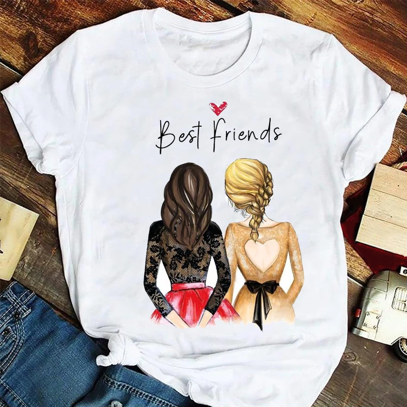 

Vrouwen Mode Vrienden Zus Leuke 90S Cartoon Korte Mouw Zomer T-shirts Kleding Grafische T Top Lady Print Vrouwelijke Tee t-shirt