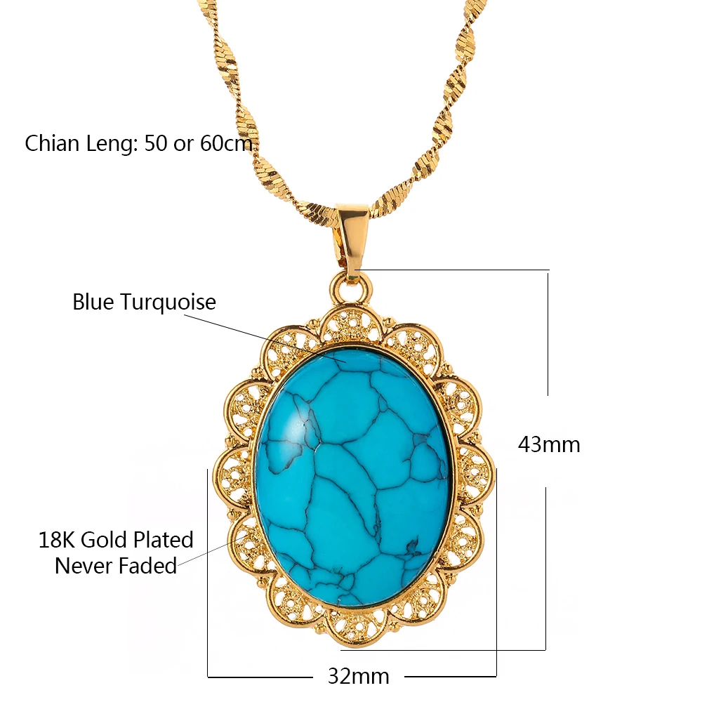 Кулон и ожерелье с синим драгоценным камнем для женщин Средний Восток