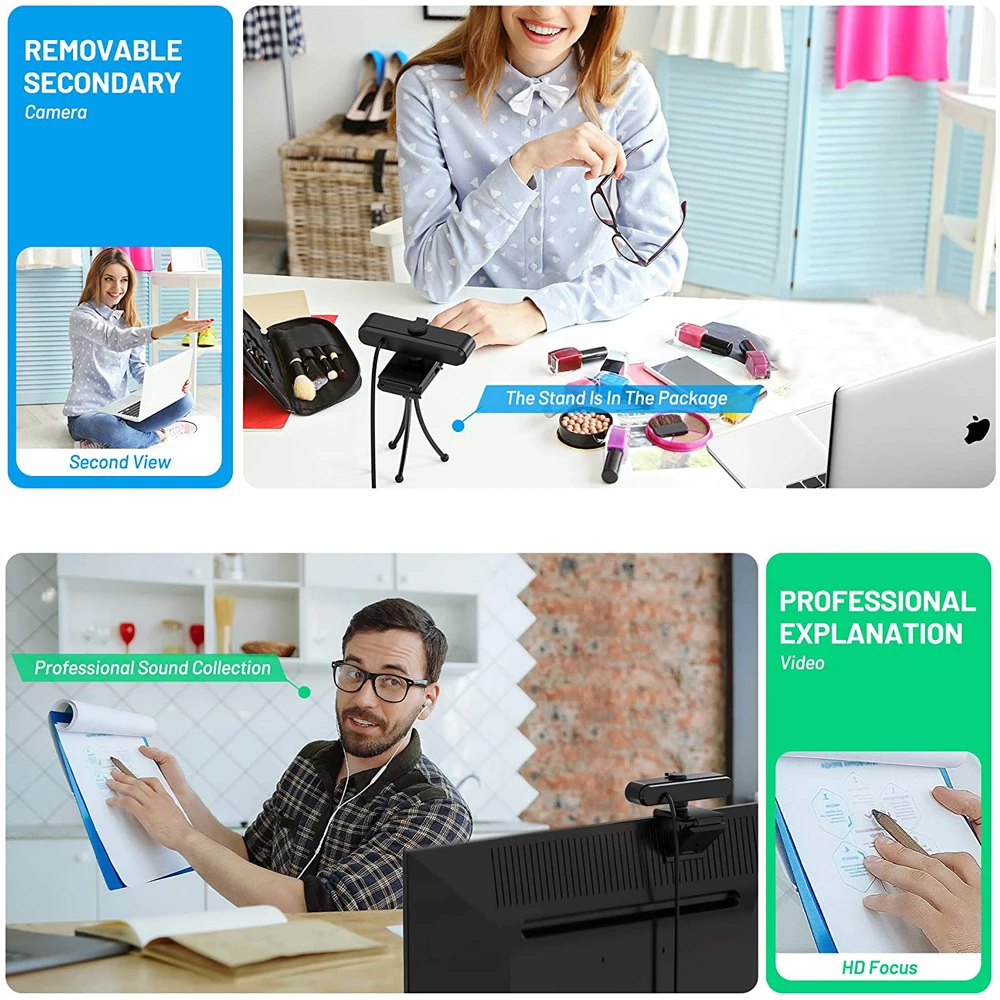 

HD 2K 1080P Webcam Mini Computer PC WebCamera with Microphone Rotatable Cameras for Live Broadcast Video Calling Conference Work